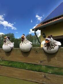 1pc Funny Fencing Decor White Hen Ornament, Whimsical Expression Yard Fence Decoration Hen, Waterproof Resin Material Yard Garden Decoration, Suitable For Garden, Ranch Fencing Decor - Multicolor - View 2