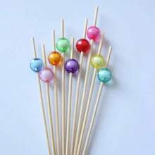 20/50/100/200pcs Elegant Bamboo Picks With Colorful Crystal Pearls, Suitable For Displaying Fruit, Cakes And Snacks, Ideal For Party, Birthday, Graduation, Anniversary, School Events, Valentine's Day Decorations, Fruit Plate Decoration