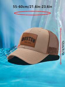 1pc Men's Personalized Leather Label BOSTON Laser Slogan Casual Outdoor Fashion Breathable Adjustable Size Hard Top Baseball Mesh Cap, Suitable For Daily Wear - H - View 4