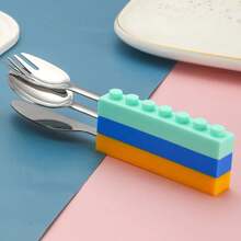 Bloques de construcción coloridos ensamblados ​ ​ Tenedores Cucharas Vajilla Estudiante Juego de Vajilla para Ensalada Apto para Herramientas de Cocina - Rojo - Ver 6