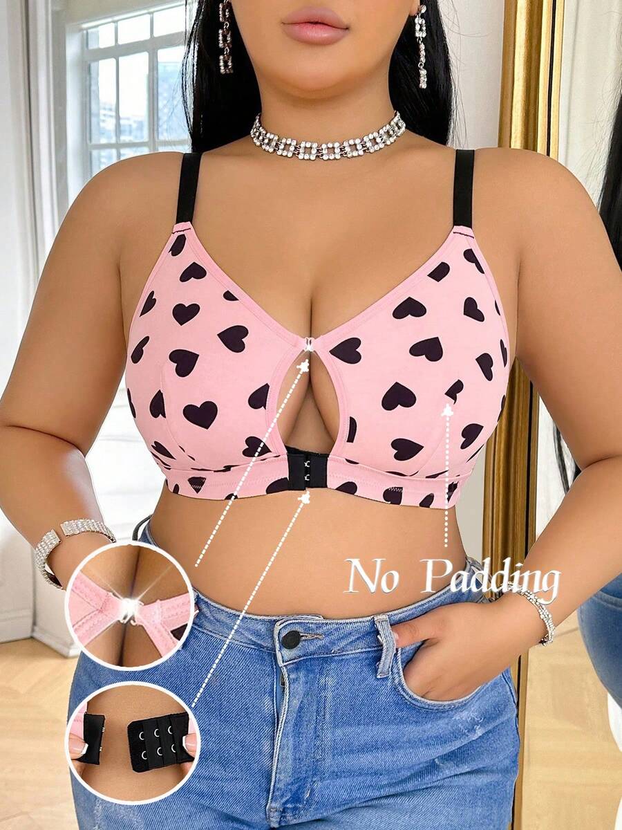 舒适前扣式无钢圈大码女式文胸 - 粉色 - 查看 1