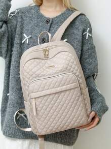 Women's Nylon Solid Quilted Large Capacity Backpack, Versatile Casual Student Travel Commute Bag