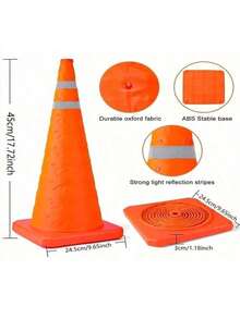 1 件可折叠交通锥，带反光条，伸缩设计，带灯，适合夜间使用，汽车应急道路护栏柱