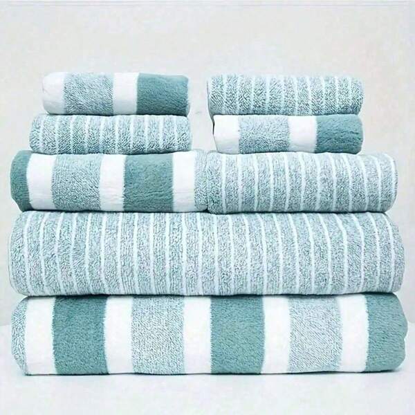 Set di 8 asciugamani a righe, compresi 2 asciugamani da bagno, 2 asciugamani da mano e 4 asciugamani, articoli per la casa, regalo di san valentino per la donna, compleanno, fidanzato/a, decorazione del bagno di casa