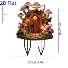 2D Acrylic Bohemian Style Fantasy Mushroom House Figurine, Outdoor Lawn Indoor Clip-On Decor, Suitable For Home, Party, Birthday Party Display, Yard, Lawn And Gardening Outdoor Holiday Decoration - Mushroom House - View 3