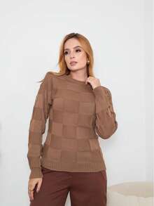 Women's Winter Knitted Blouse Boho  Square Knit Elegant Simple Casual Wool-Like Fabric Textured Knit Evening Holiday Wedding Office Street Travel Brunch Fall/Winter - 黑色 - 查看 2