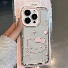 Sanrio 1pc Happy Hello Kitty Pink Big Face Transparent Phone Case, Outdoor Sports Shock & Drop Proof, Compatible With Apple 16/15/14/13/12/11/Xs Max/Xs/X/Xr, S21/S21FE/S23/S24/S24 Ultra/S25/S25 Ultra