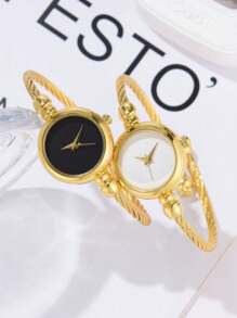 Set de 2 relojes de cuarzo con correa dorada, de estilo minimalista y lujoso, adecuado para uso diario, frecuente uso como decoración u obsequio para festividades