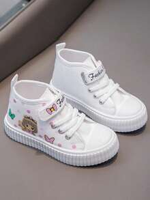 1 Pair Kids Cartoon Print High Top Canvas Sneakers, Unisex Indoor & Outdoor Athletic Shoes - White - View 5