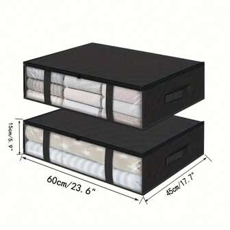 Underbed Non-Woven Fabric Storage Box, Transparent Blanket Organizer Bag, Large Capacity Clothing Storage, Flat Space-Saving Container Suitable For Storing Clothes, Cabinets, Blankets, Toys, Home Closets, Bedrooms, Dorms, Bedroom Accessories