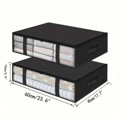 Underbed Non-Woven Fabric Storage Box, Transparent Blanket Organizer Bag, Large Capacity Clothing Storage, Flat Space-Saving Container Suitable For Storing Clothes, Cabinets, Blankets, Toys, Home Closets, Bedrooms, Dorms, Bedroom Accessories