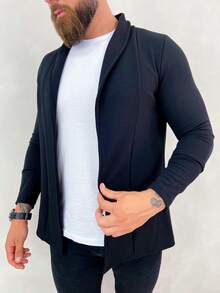 Men's Long Sleeve Cardigan Blazer Long Sleeve Coat - màu đen - Xem 2