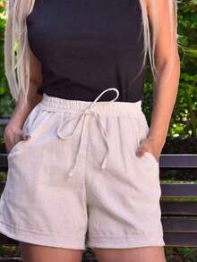 Short de lino barra dobrada - Beis - Ver 4