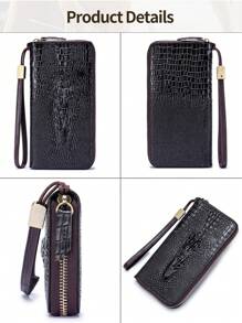 Women's Long Wallet, Crocodile Embossed Genuine Leather, Fashion Multi-Card Slot Clutch, Top Grain Leather Purse, Large Capacity Leather Card Case, Leather Clutch Wristlet For Men Wallet Mini Wallet Purse Wallet
