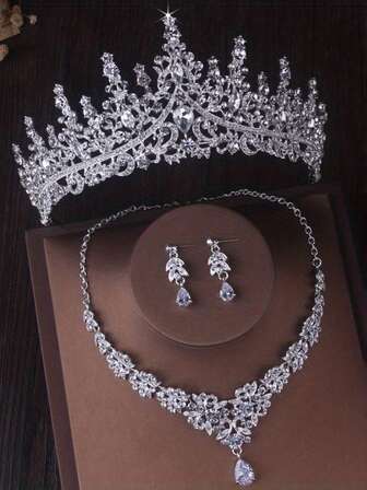 4pcs Wedding & Party Jewelry Set - Bridal Crown, Necklace, Earrings, Classic Baroque Style, Suitable For Bridesmaids, Party, Ball Occasions