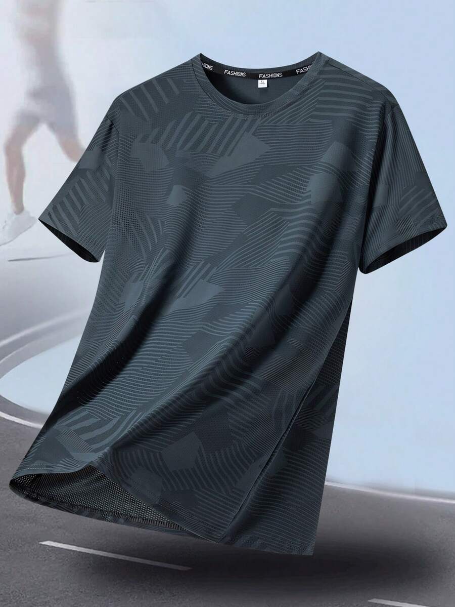 男士户外运动T恤，休闲宽松短袖T恤，适合春夏穿着，可用于户外活动、跑步、健身、网球、高尔夫、曲棍球、骑马等。 - 深灰色 - 查看 1