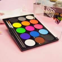 Set de 15 colores de pintura facial a base de agua, incluye 2 pinceles, fluorescente (brilla bajo luz UV), adecuado para festivales arcoíris, Halloween, Navidad, fiestas, carnavales, celebraciones, actuaciones en el escenario