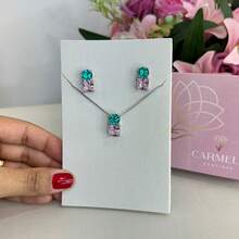 30 Necklace And Earring Set Designs For Mother's Day, Valentine's Day, Birthday, Etc. - Hijau ganda dan merah muda (perak) - View 2