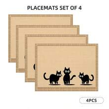 1/4/6/Stück kreatives abstraktes Tischset aus Leinen mit einfachem Katzenmuster, Größe 30 x 45 cm/12 x 18 Zoll, mit mehreren Stilen zur Auswahl, geeignet als Schreibtischdekoration, Familienfeiern, Küchen- und Restaurantdekoration. - Verschiedenfarbig - Übersicht 15
