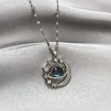 1 pieza Collar de acero inoxidable para mujer con colgante en forma de luna decorado con piedras con diseño de cielo estrellado y cristales completos {No incluye caja del collar}