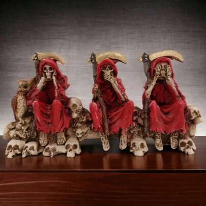 Santa muerte de las tres virtudes sentada en tronco escultura decorativa Santa Muerte figuras espirituales colección tradición mexicana altar protección espiritual adorno hogar