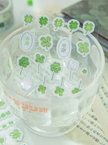 1pc/2pcs Random Luck Green Clover Foil Cut Decorative Sticker For DIY Scrapbooking, Card Making, Bullet Journal,School Supplies,Back To School