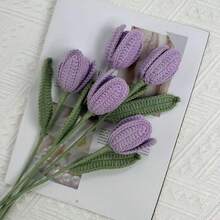 5 件成品郁金香钩针花束，手工针织郁金香花装饰礼物，情人节郁金香幸运花束 - 彩色 - 查看 10