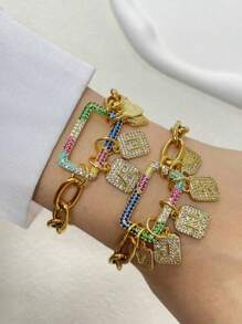 STYLEVER 1PC Gold Oval Buckle Letter Bracelet A-Z With 26 Initial Letters Pendant Bracelet Made Of Stainless Steel Chain With Unique Style, Especially Suitable For Daily Wear