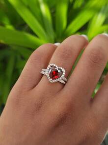 1 套 925 纯银双心锆石戒指适合女性搭配日常服装派对配饰女士高品质戒指精美珠宝礼物