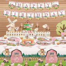 1pc Farm Animals Happy Birthday Banner, Birthday Party Supplies Farm Animal Theme Party Decorations, Simple & Stylish Party Decor