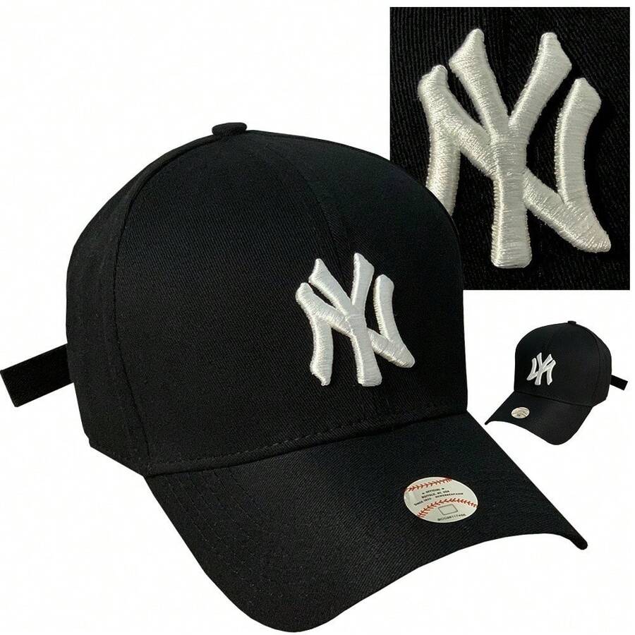 New York Curved Brim Cap For Men And Women In All Colors - Đen và trắng - Xem 1