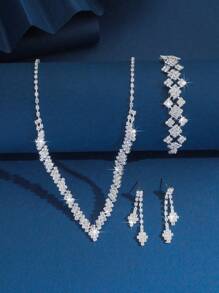 Set de 4 piezas de joyería para mujer con collar, aretes, pulsera y cristales, adecuado para uso diario, vestidos de novia y regalos para fiestas
