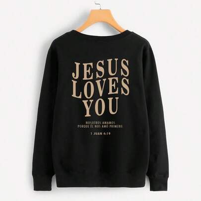 SUDADERA BÁSICA INFORMAL CON ESTAMPADO PARA USO DIARIO DE MUJER, FRASES BIBLICAS, TOPS DE MANGA LARGA  Letras  Casual  Dulce  Poliéster  Cordón      Vacaciones  Deportivo  Casa  Diario  Jardín  Calle  viaje  Deportes y fitness