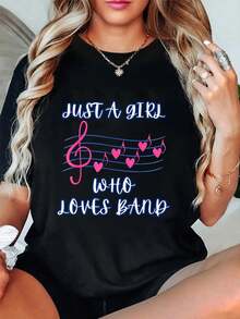 Just A Girl Who Loves Band High School Student Marching Band-Shirt Summer Outfits Women Shirts Women Graphic Tees Women - màu đen - Xem 1