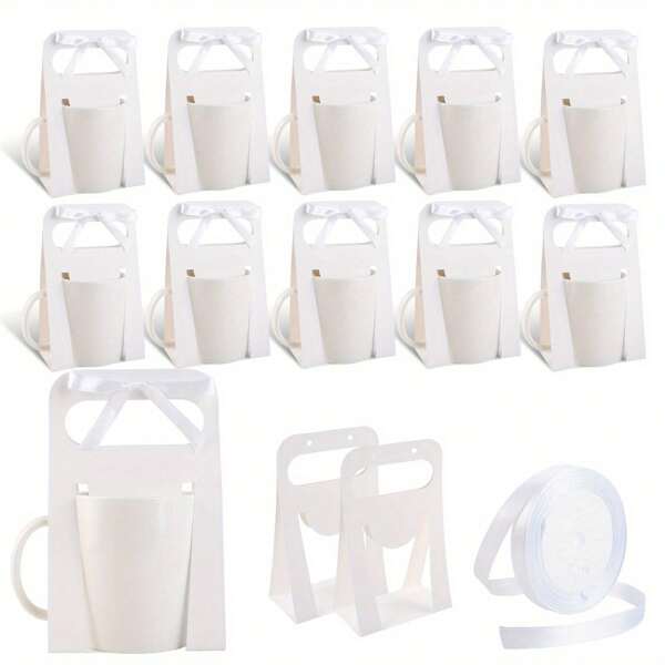 12pack Mug Boxes With 1 Roll Ribbon For Gifts, 11-12oz Sublimation Mugs Gift Packaging Box Wrapping Gift Box Mug Holder Candle Gift Box