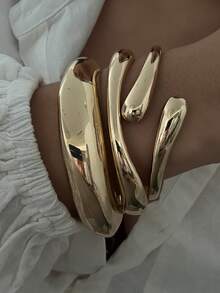 Exaggerated Multi-Layer Wide Bangle Bracelets, Minimalist Fashion, Casual For Daily Wear - Gold - View 10