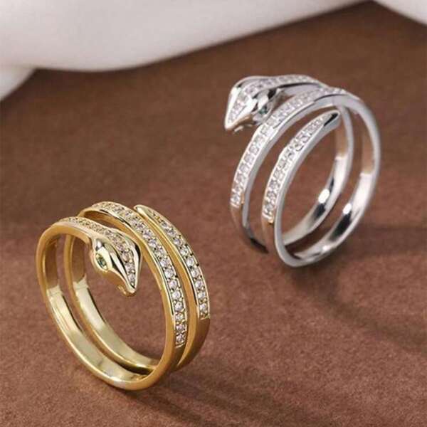 1 pieza Anillo con forma de serpiente con incrustaciones de circonita cúbica de moda para mujeres
