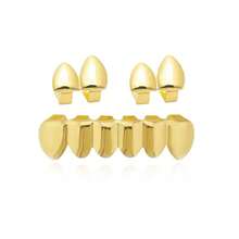 1 套光滑顶部和底部金属金银牙套，嘻哈珠宝，适合夜总会派对，可调节男女通用节日礼物