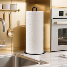 台面纸巾架，用于厨房整理和储存的厨房纸巾架，用于标准和大尺寸卷纸的纸巾架（黑色 1/2 件）