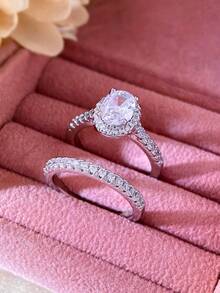 Two 925 Sterling Silver Oval Double-Layered Rings, Perfect For Everyday Wear Or As A Party Accessory. High-Quality Women's Rings, Exquisite Jewelry Gifts. - Light Luxury Oval Double Layer Ring - View 4