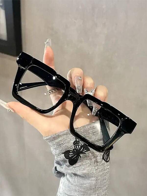 1pc Stylish, Internet Celebrity Style, Fashion Magazine Style Rectangular Frame Anti-Blue Light Glasses Y2K Glasses, Concave Design, Fashionable, Student Fashion, Multi-Functional Decoration, Clothing Accessories, Reduce Eye Fatigue From Computers, TV, Phone Calls And Games, Decorative Glasses