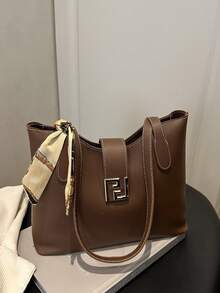 丝巾装饰单肩托特包 PU材质五金扣 大容量 轻巧百搭 通勤适用 丝巾