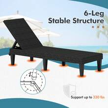 Lifezeal 1/2 PCS Outdoor Chaise Lounger Chair 3-Position Reclining Chair With Waterproof Rattan Brown/Black - 黑色-2件 - 查看 5