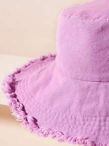 1pc Women Solid Color Artsy Fringed Bucket Hat, Versatile - Multicolor - View 10