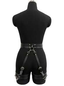 1件黑色PU皮革紧身带可调节身体装饰带性感塑身裤日常服装配饰 - 黑色 - 查看 5