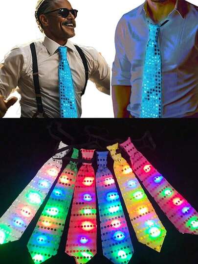 LED 发光领带，LED 发光蝴蝶结 LED 发光发带 闪亮发带 彩色纱线发带，具有多种灯光模式 派对狂欢夜光派对 夜光发饰 派对装饰品 夜光派对用品 发饰 荧光棒 狂欢配饰 适用于霓虹灯派对