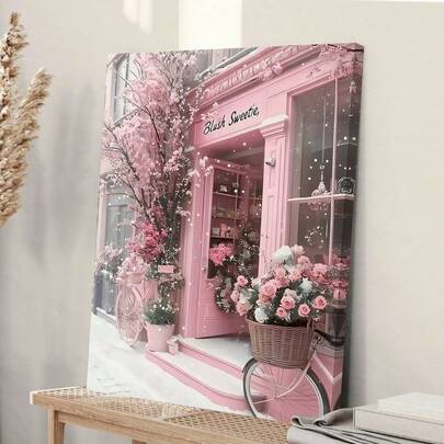 1pc Romantic Pink Floral Wall Art Poster Living Room Bar Cafe Bedroom Office Home Decorative Canvas Painting Optional Frame ,Wall Art With Frame