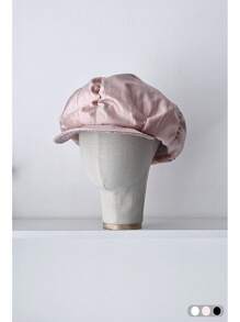 1 pièce Chapeau octogonal rétro rayé en tulle avec bord pliable, grand chapeau de soleil d'été pour femme avec grand tour de tête, flatteur pour le visage, petit bord, béret vintage en forme de nuage