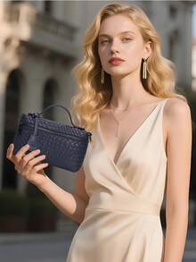 DK DKMG 1pc PU Faux Woven Lightweight Zippered Small Tote & Crossbody Bag, Fashion Gift For Women, Suitable For Holidays & Everyday Use