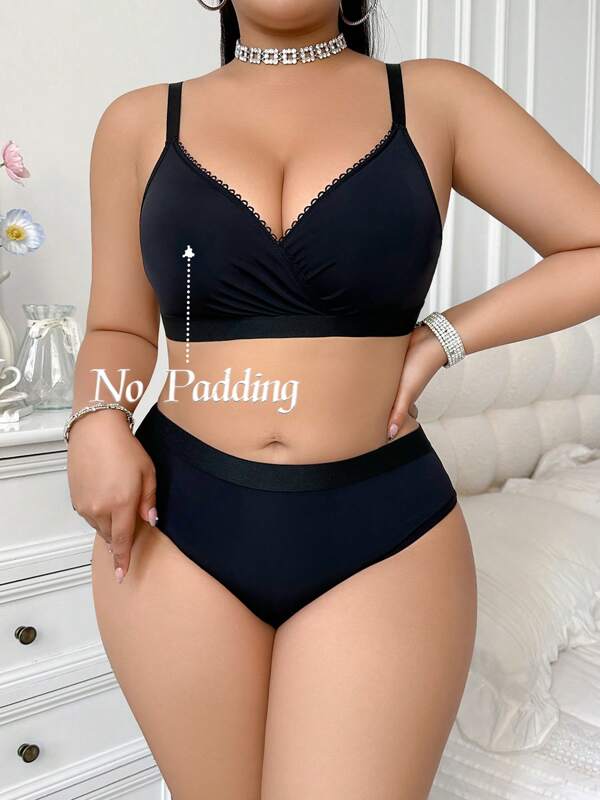 Conjunto de sutiã sem fio minimalista casual e confortável de cor sólida para mulheres